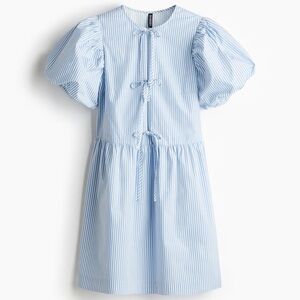 H&M Blue Striped Puff Sleeve Dress